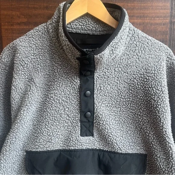 Carhartt Sherpa Fleece Quarter Snap Pullover Oversized Workwear Jacket Size L - Picture 6 of 8